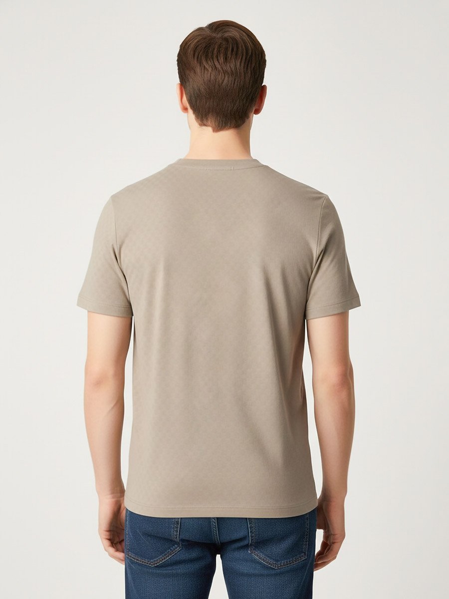 Men Beige Textured Crew Neck T-Shirt