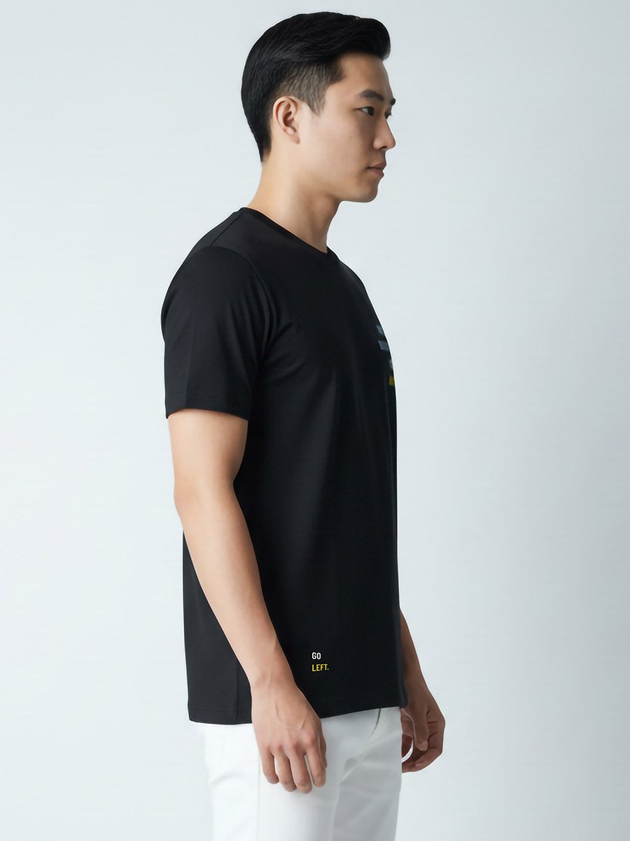 Men Black Crew Neck Graphic Print T-Shirt