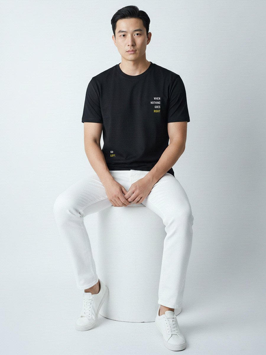 Men Black Crew Neck Graphic Print T-Shirt