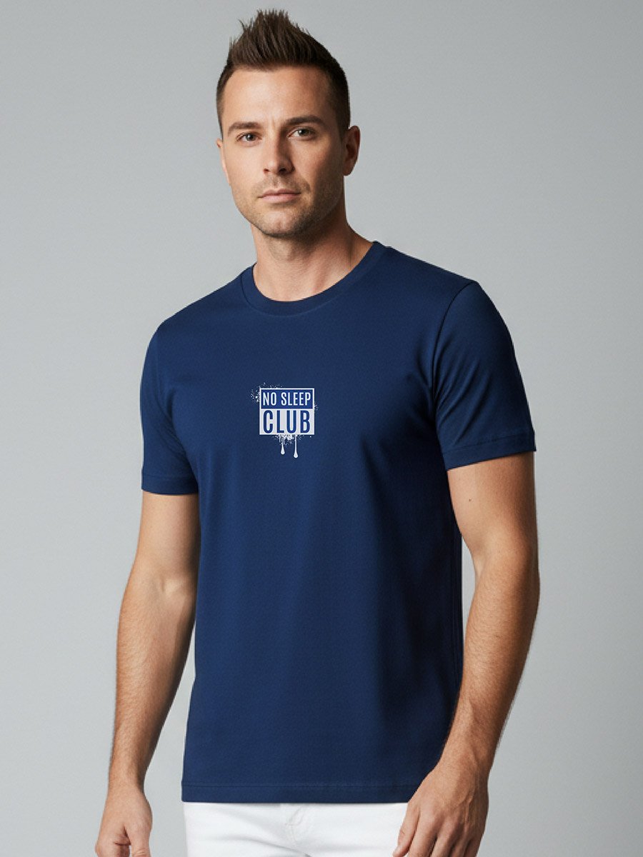 Men Navy Blue Crew Neck Graphic Print T-Shirt
