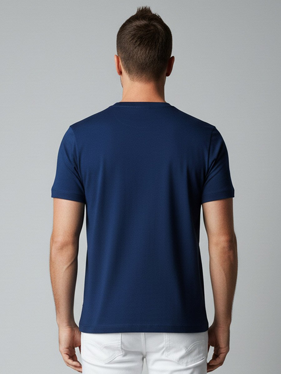 Men Navy Blue Crew Neck Graphic Print T-Shirt