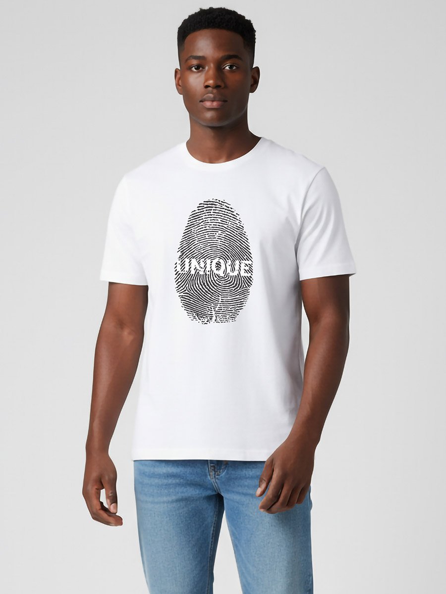 Men White Crew Neck Graphic Print T-Shirt