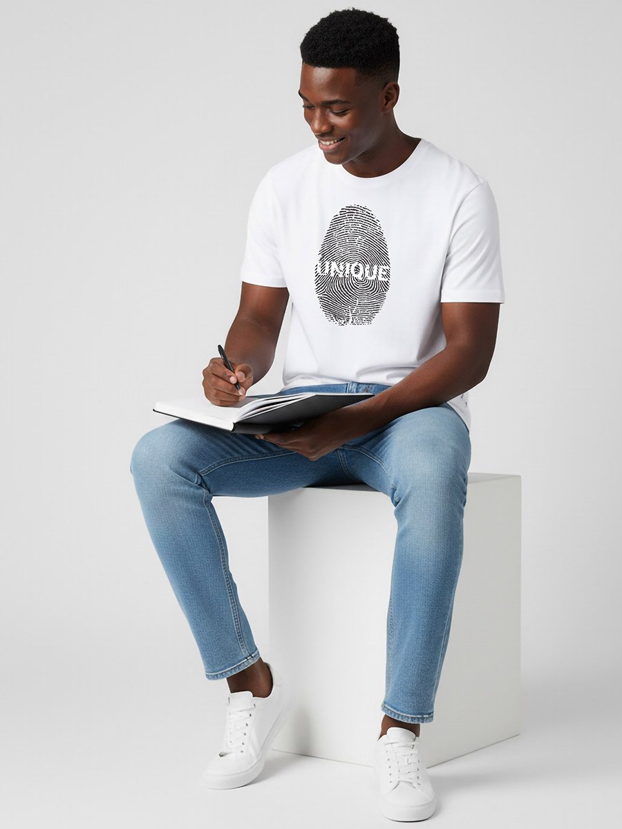 Men White Crew Neck Graphic Print T-Shirt