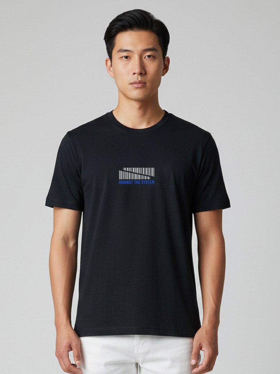 Men Black Crew Neck Graphic Print T-Shirt