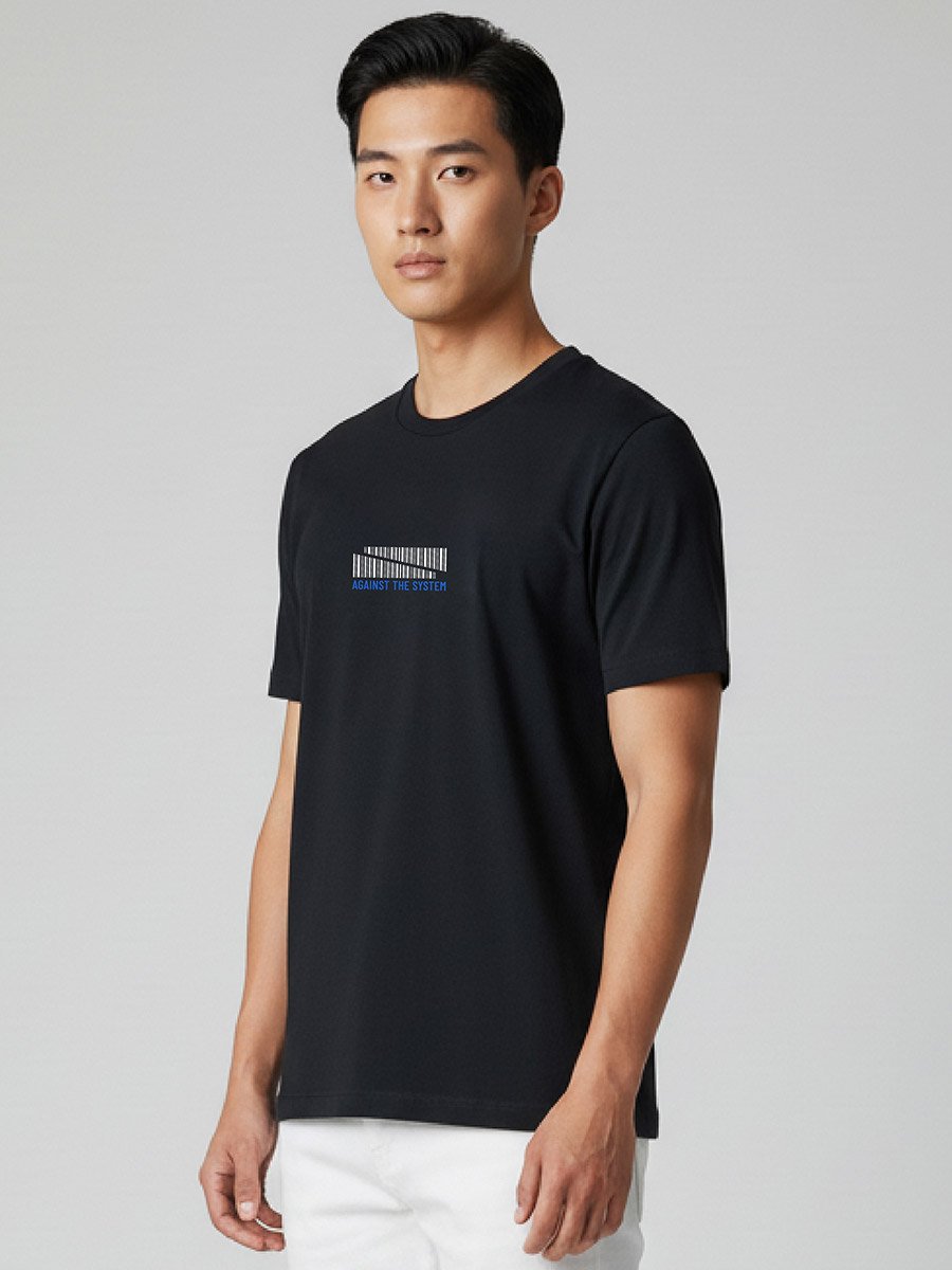 Men Black Crew Neck Graphic Print T-Shirt