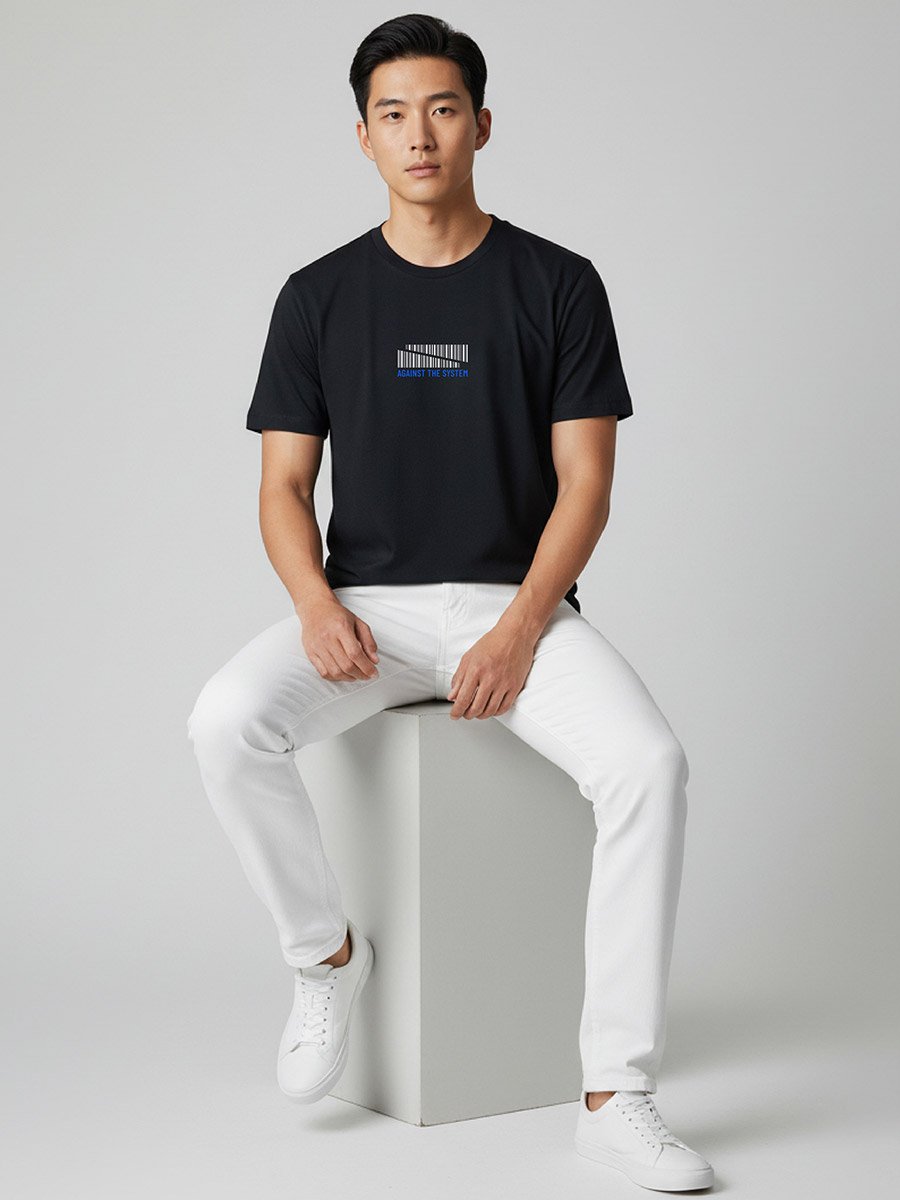 Men Black Crew Neck Graphic Print T-Shirt