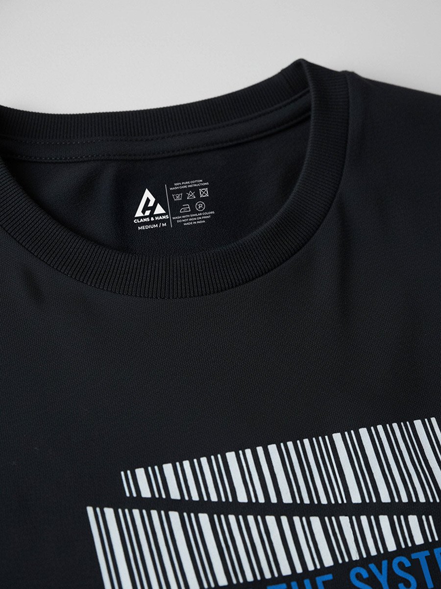 Men Black Crew Neck Graphic Print T-Shirt
