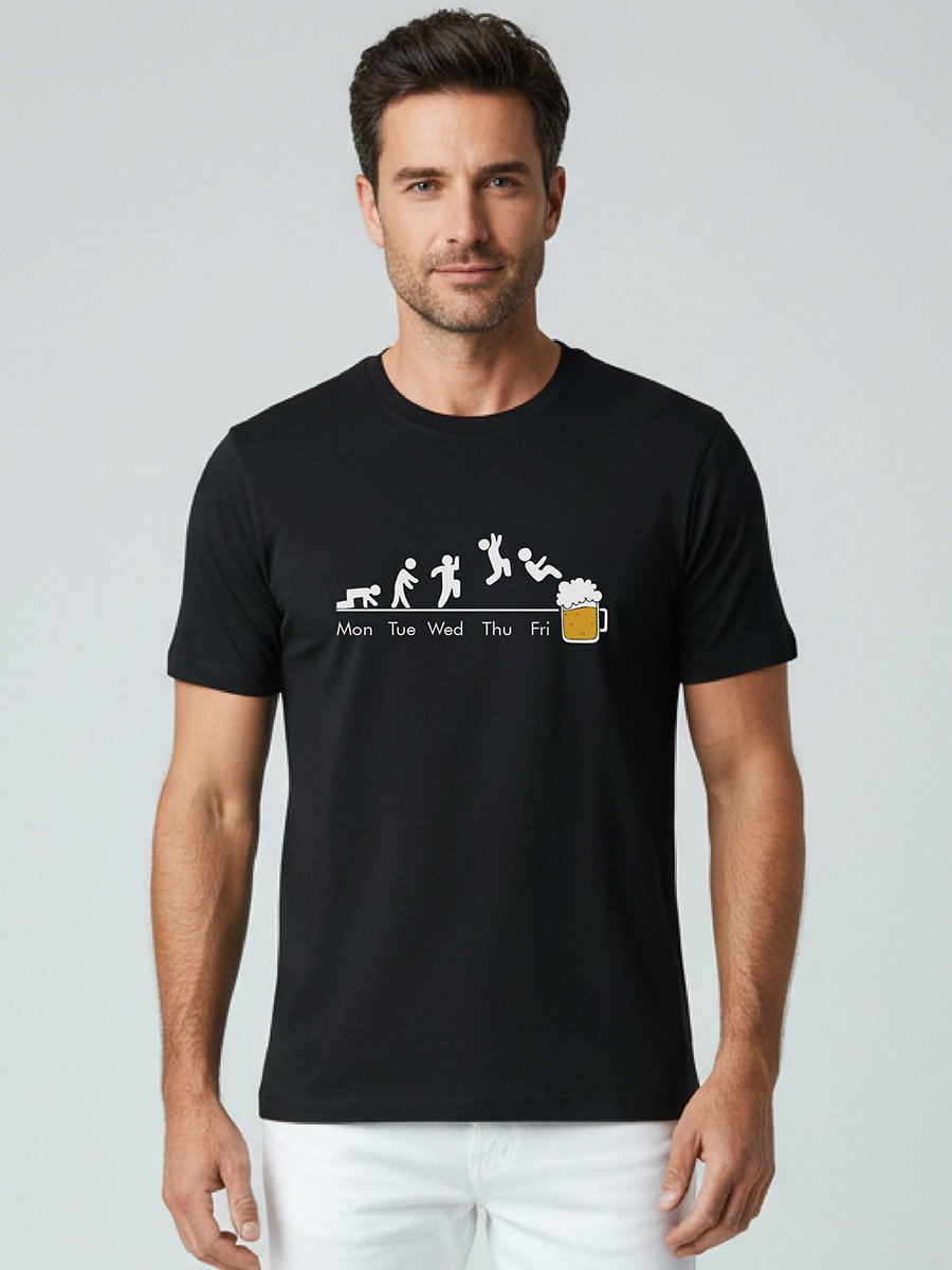 Men Black Crew Neck Graphic Print T-Shirt