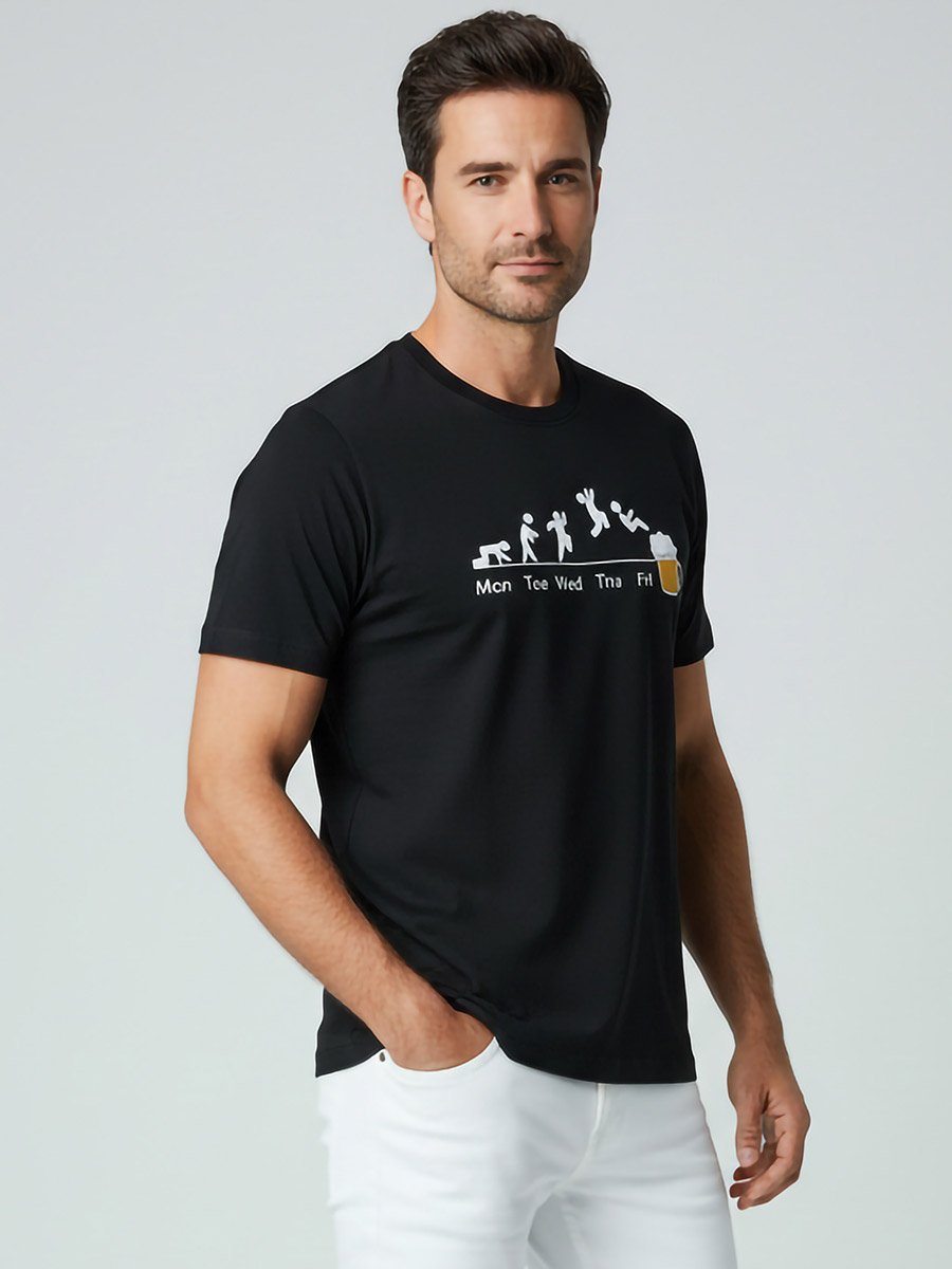 Men Black Crew Neck Graphic Print T-Shirt