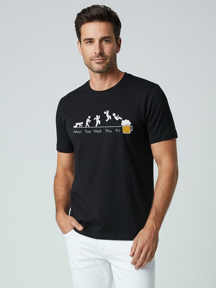 Men Black Crew Neck Graphic Print T-Shirt