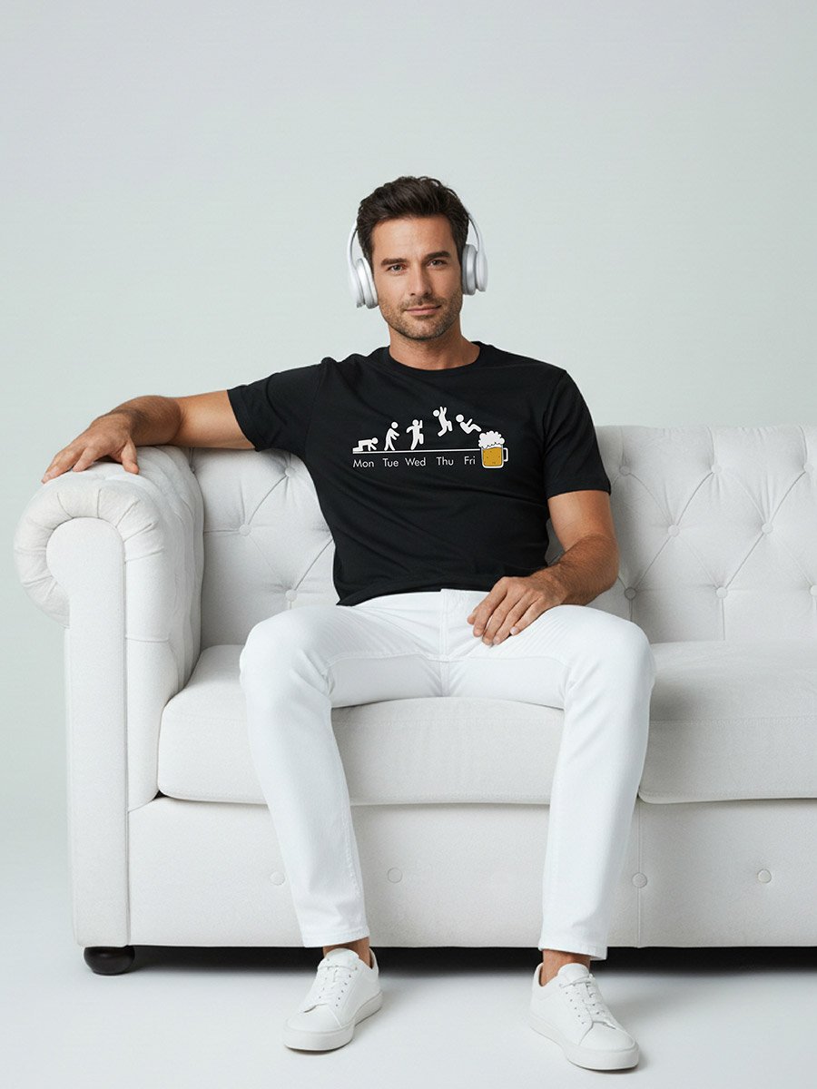 Men Black Crew Neck Graphic Print T-Shirt