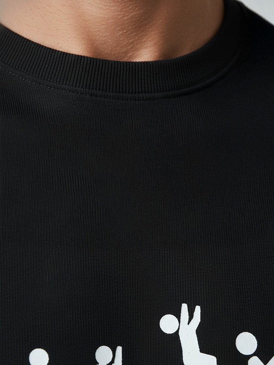 Men Black Crew Neck Graphic Print T-Shirt