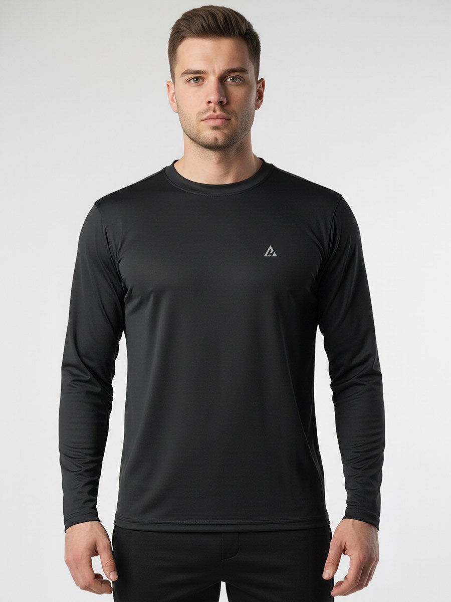 Men Black Long Sleeve Crew Neck T-Shirt