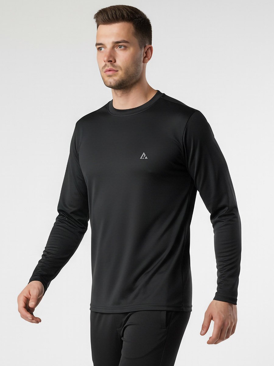 Men Black Long Sleeve Crew Neck T-Shirt