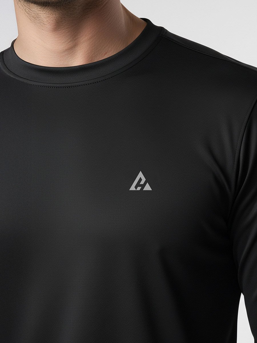 Men Black Long Sleeve Crew Neck T-Shirt