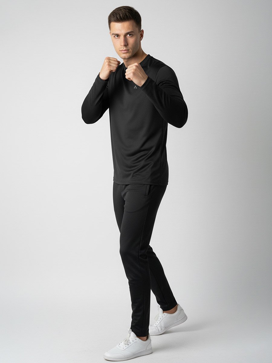 Men Black Long Sleeve Crew Neck T-Shirt