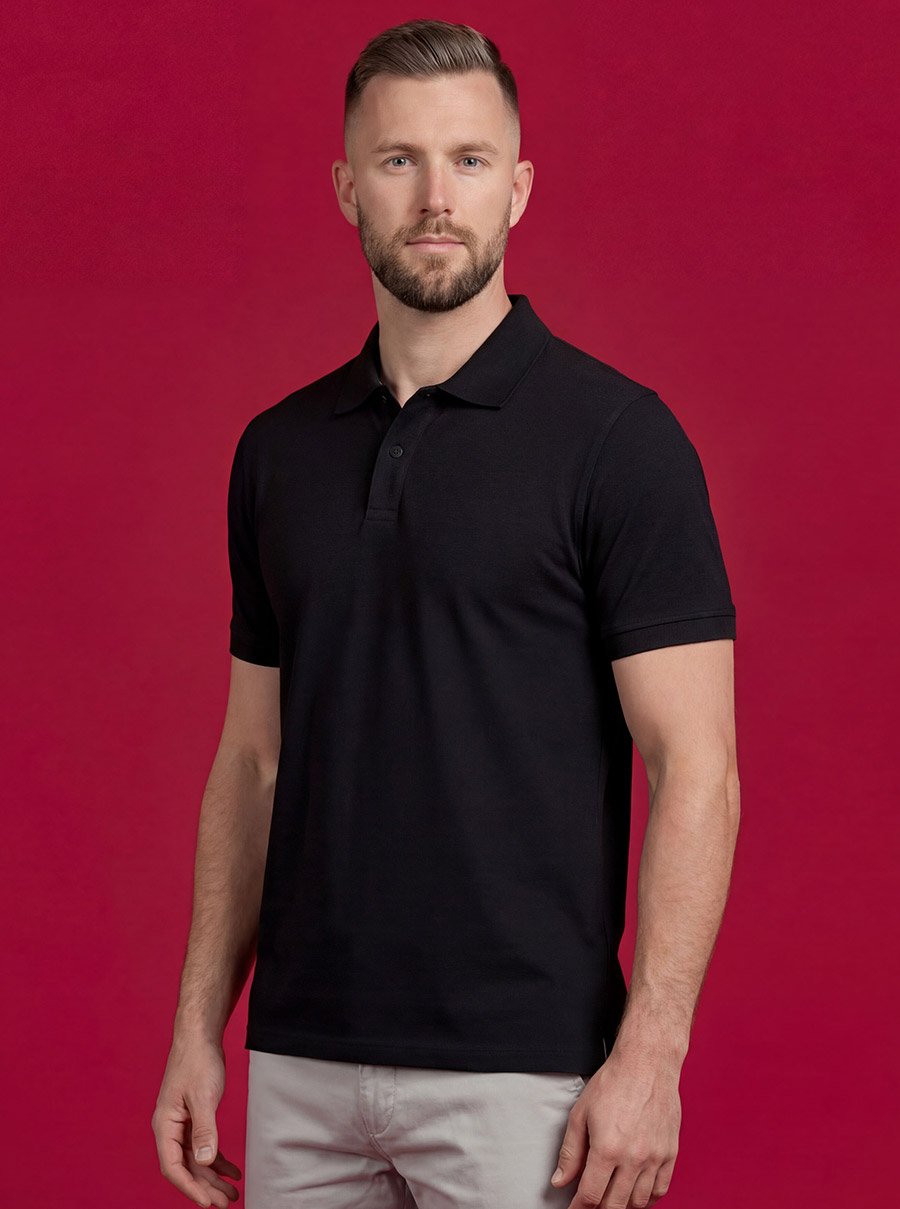 Men Black Short Sleeve Cotton Polo