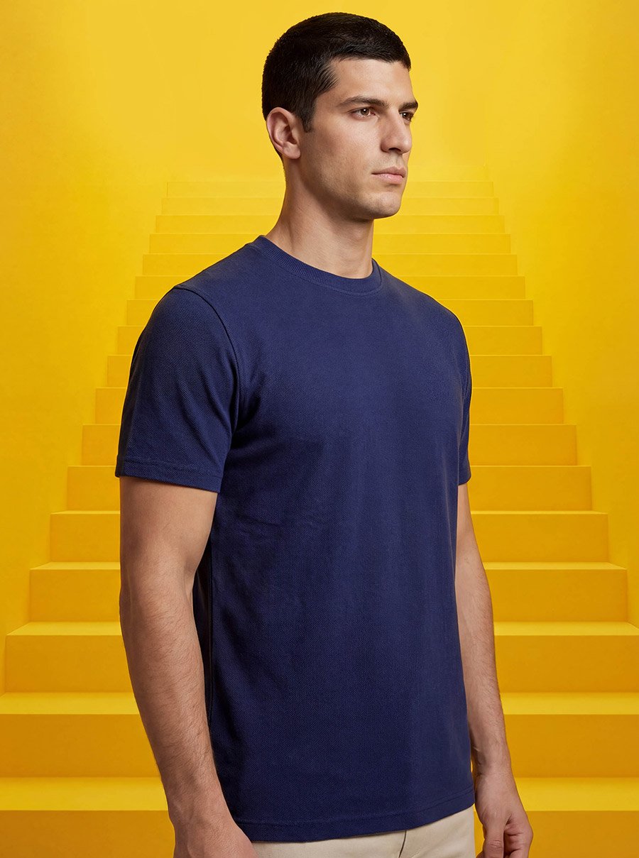 Men Cotton Pique Round Neck T-Shirt
