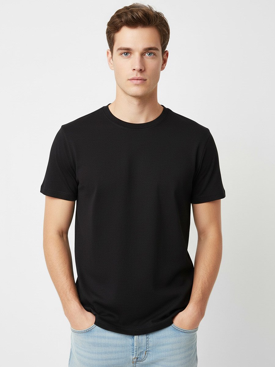 Men Round Neck Acid Wash Cotton T-Shirt