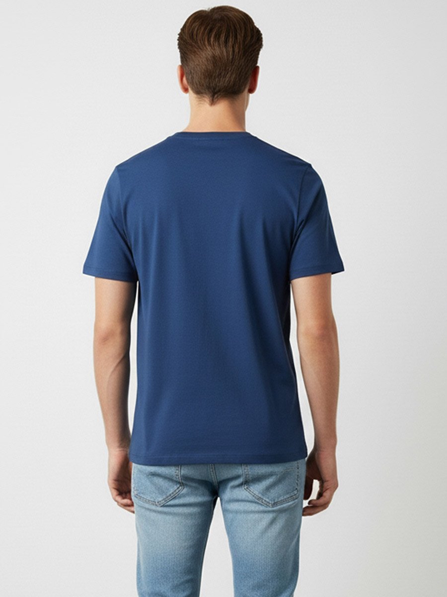 Men Navy Blue Round Neck Cotton T-Shirt