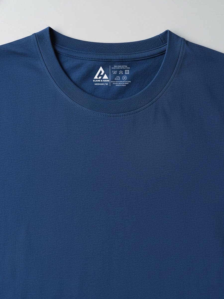Men Navy Blue Round Neck Cotton T-Shirt