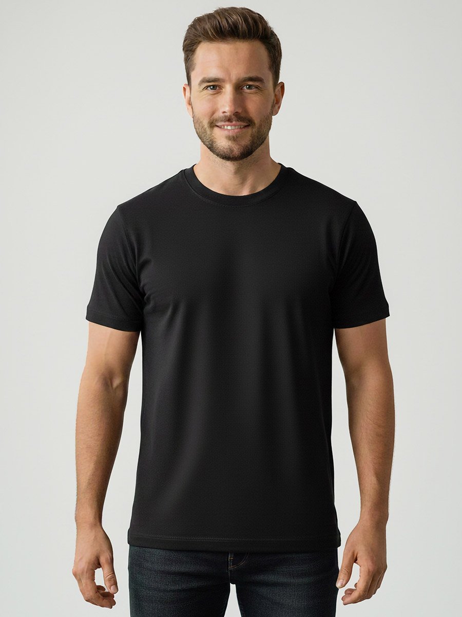 Men Black Cotton Crew Neck T-Shirt