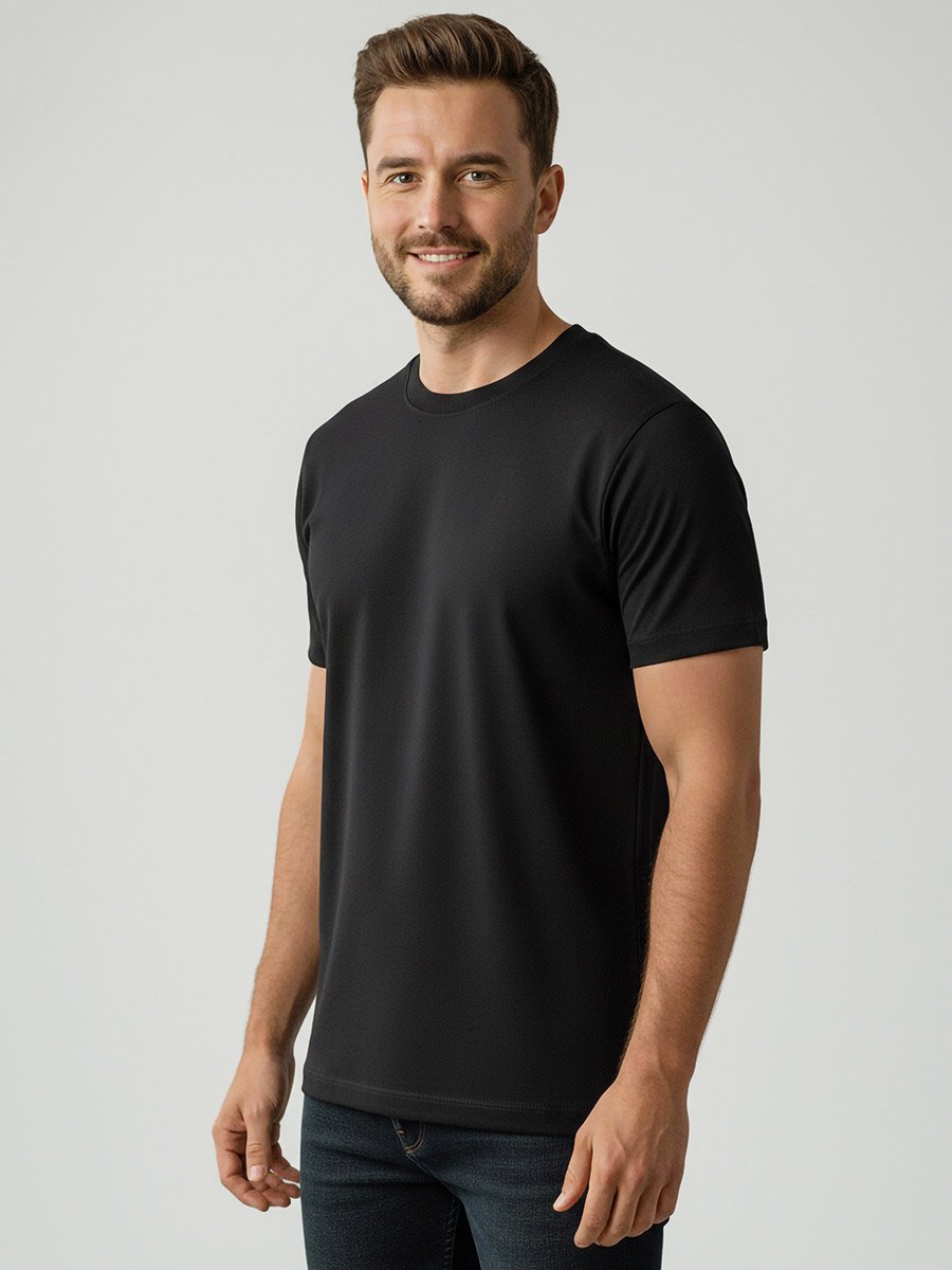 Men Black Cotton Crew Neck T-Shirt