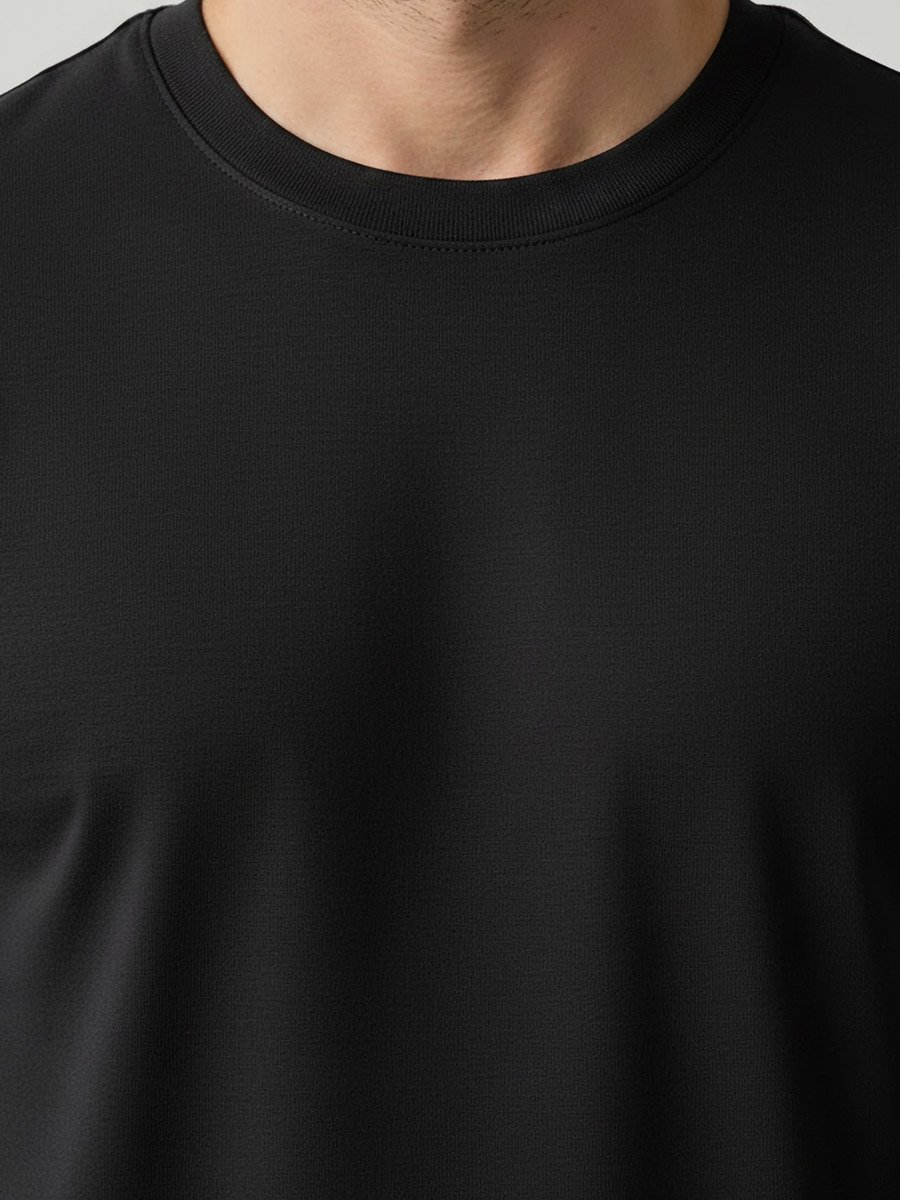 Men Black Cotton Crew Neck T-Shirt