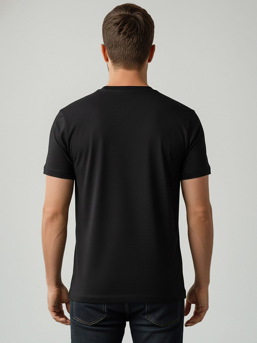Men Black Cotton Crew Neck T-Shirt