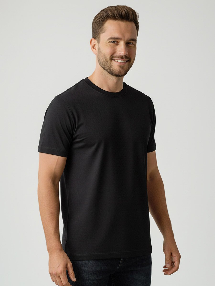 Men Black Cotton Crew Neck T-Shirt