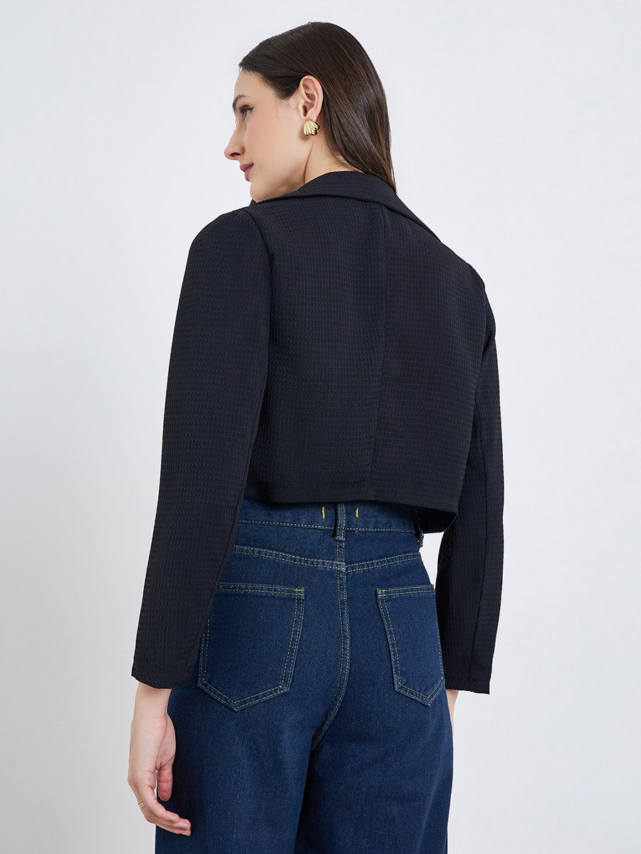 Women Solid Button Front Long Sleeve Jacket