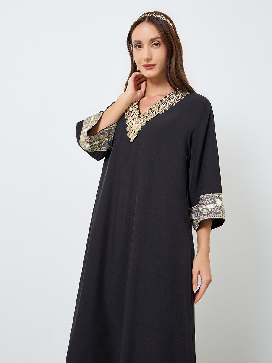 Women Embroidered Patch Maxi Dress