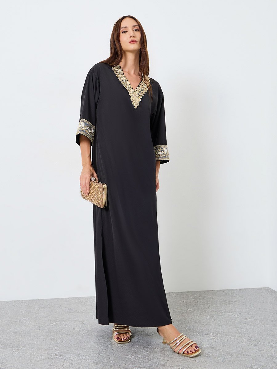 Women Embroidered Patch Maxi Dress