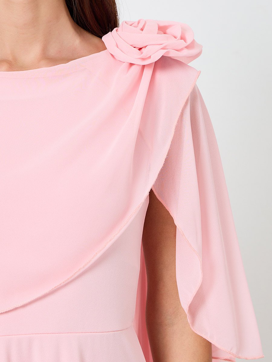 Women Draped Maxi Dress with Cape Sleeves