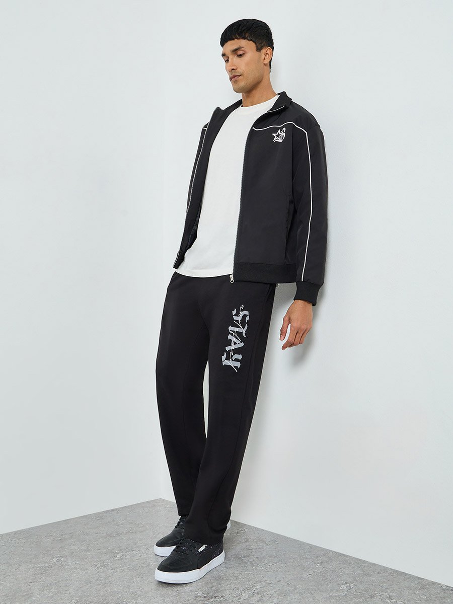 Men Black Graphic Print Relaxed Joggers