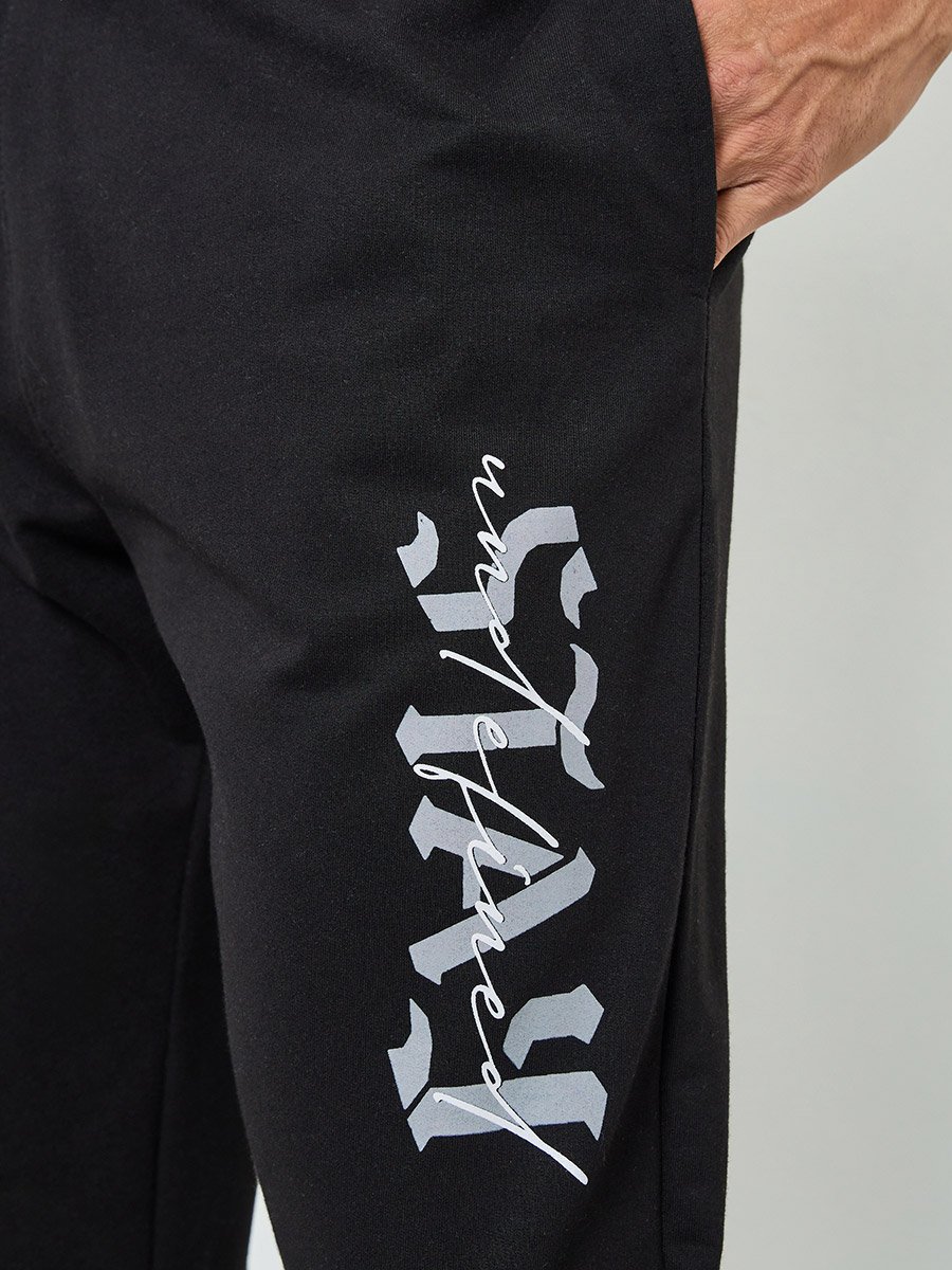 Men Black Graphic Print Relaxed Joggers