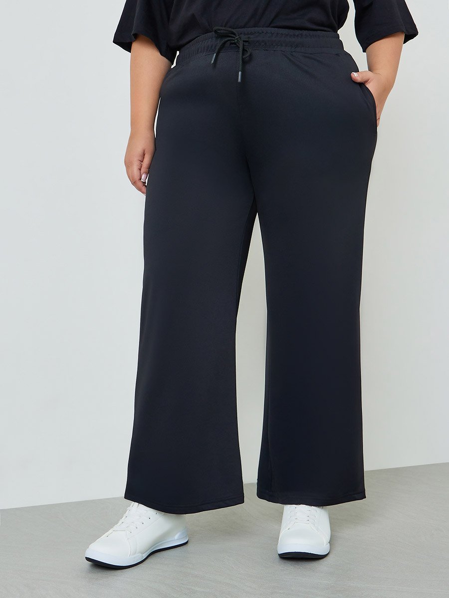 Plus Size Black Wide Leg Joggers