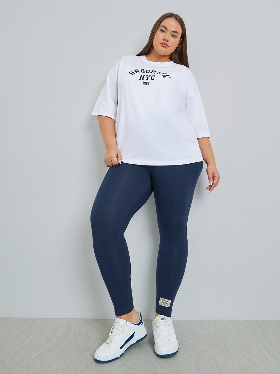 Plus Size Basic Leggings with Badge Detail