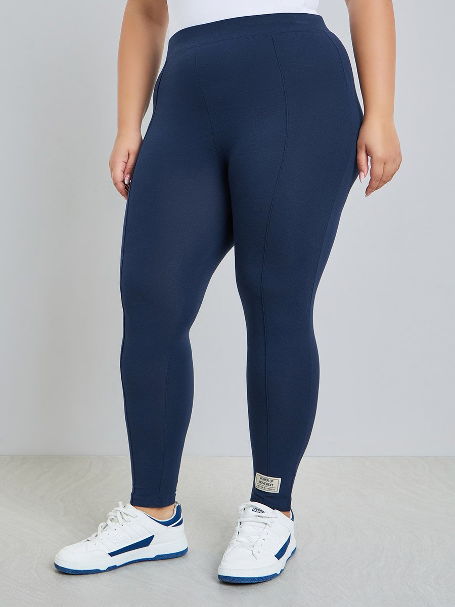 Plus Size Basic Leggings with Badge Detail