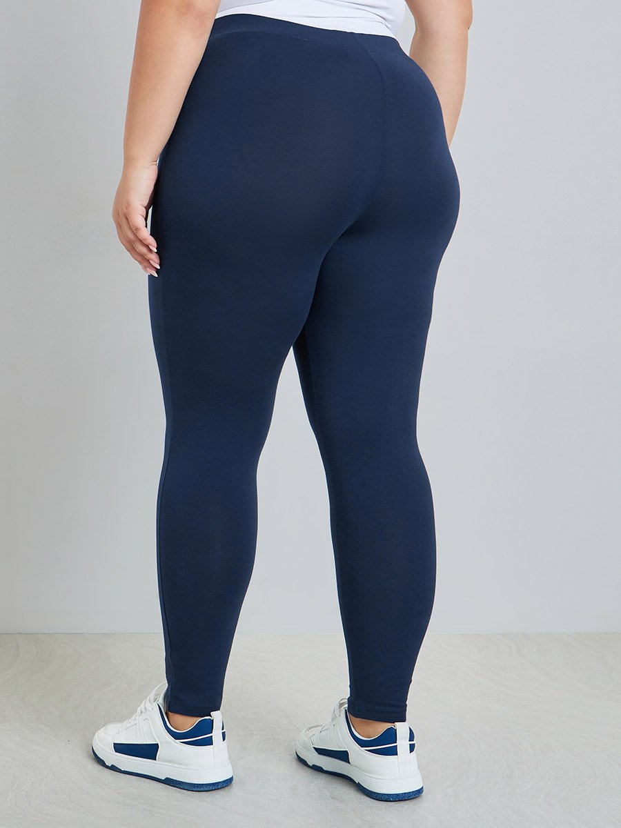 Plus Size Basic Leggings with Badge Detail