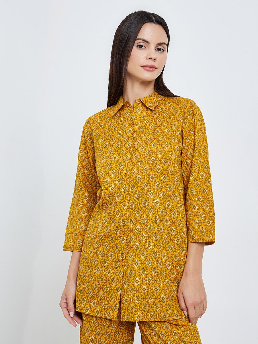 Geo Longline Cotton Shirt and Wide Leg Pyjama Set