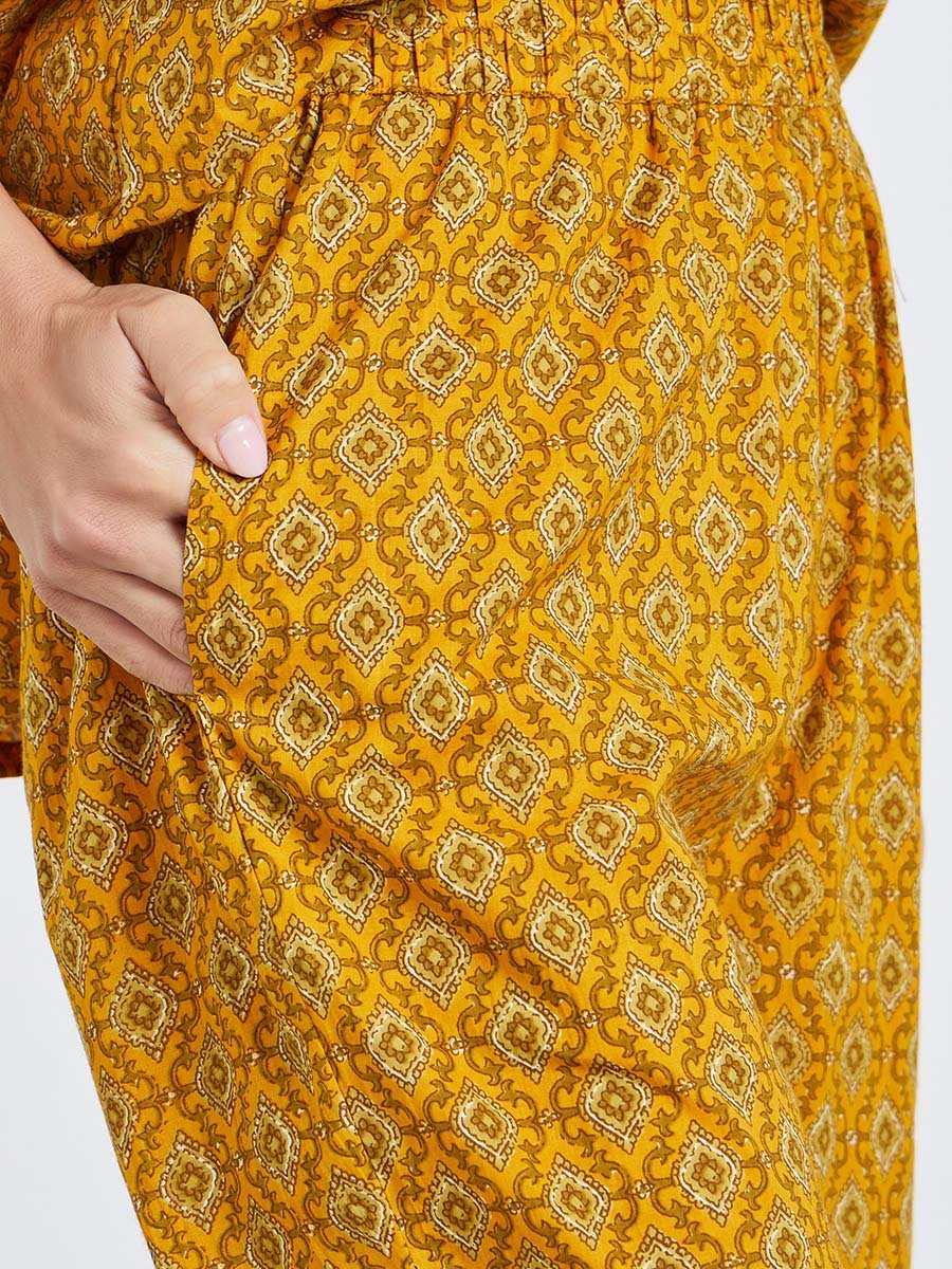 Geo Longline Cotton Shirt and Wide Leg Pyjama Set