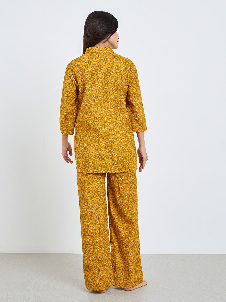 Geo Longline Cotton Shirt and Wide Leg Pyjama Set