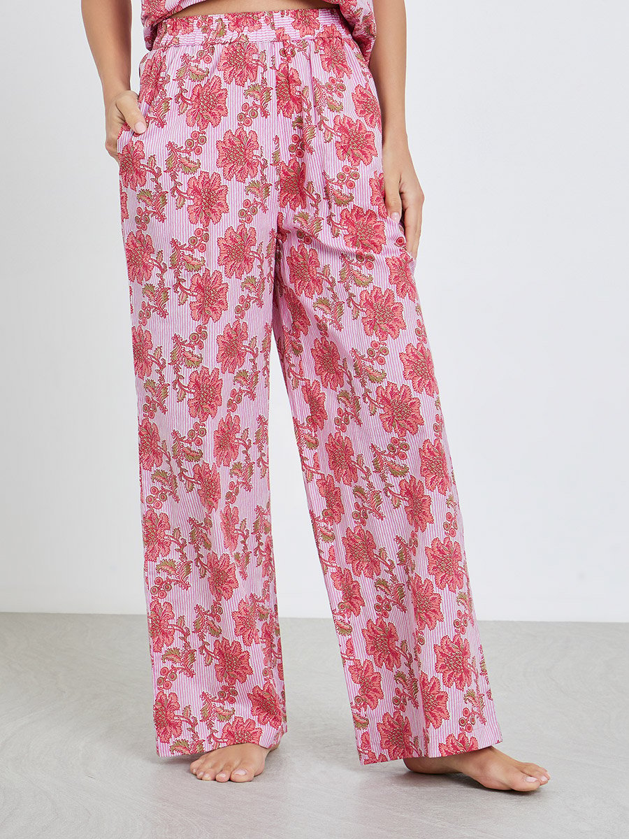 Floral Striped Cotton Shirt and Wide Leg Pyjama Set