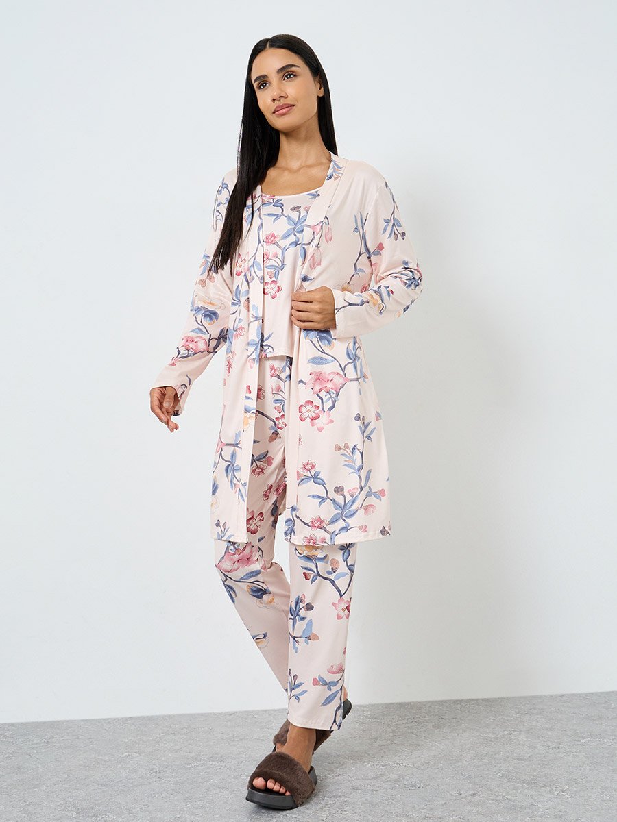 Pack of 3 - Floral Cami, Robe and Pyjama Set