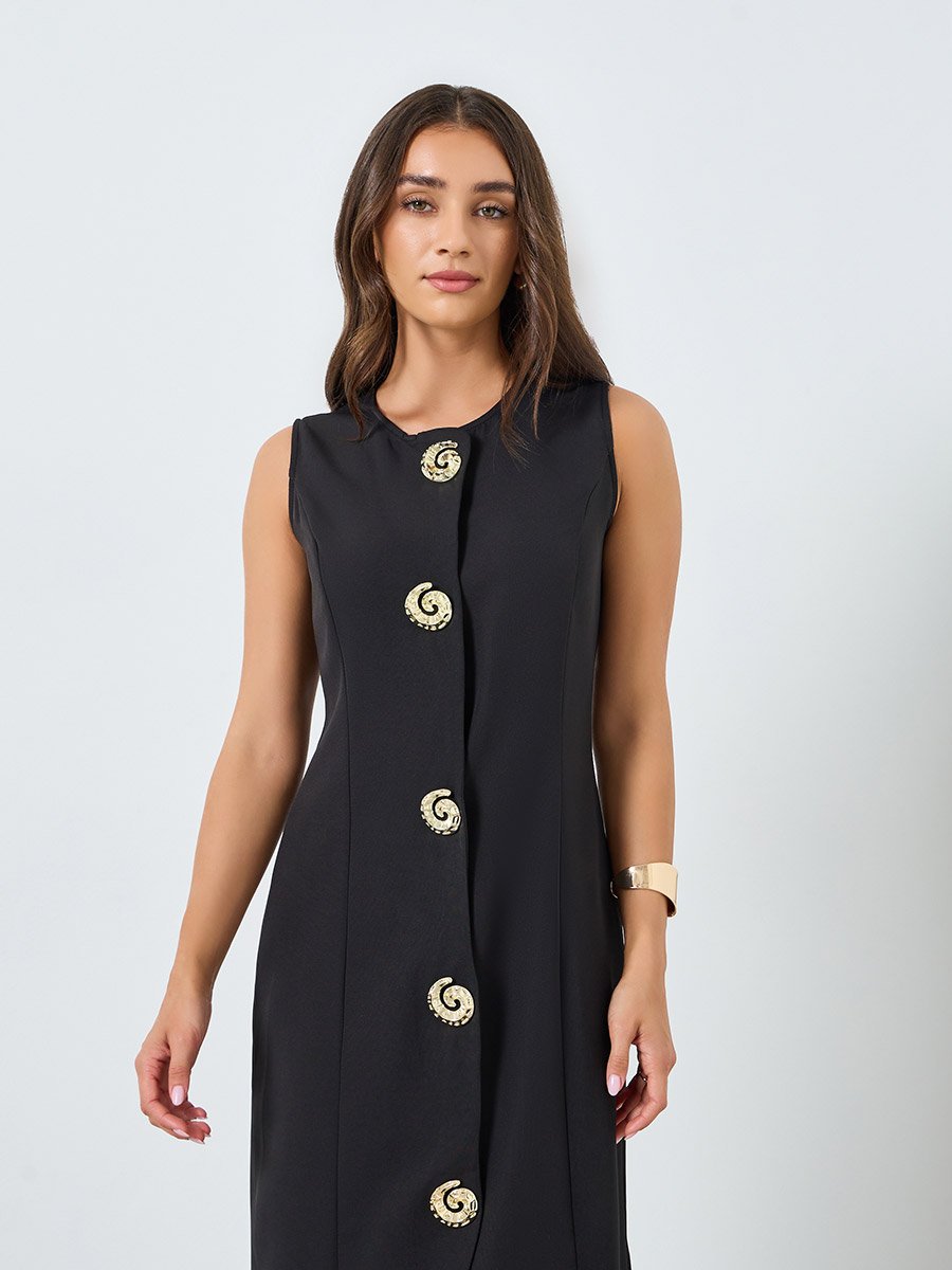 Women Black Sleeveless Shift Midi Dress For Women at Bahrain | Styli