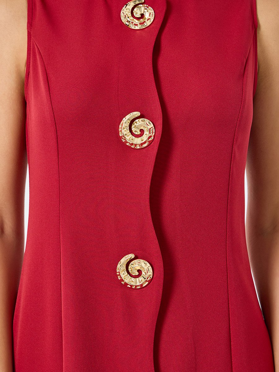 Women Red Sleeveless Midi Dress with Gold Buttons For Women at Bahrain | Styli Women Red Sleeveless Midi Dress with Gold Buttons For Women at Bahrain | Styli