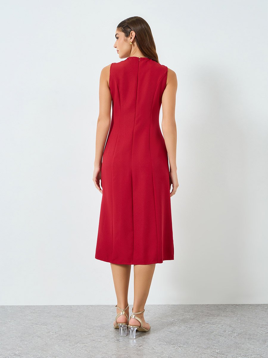 Women Red Sleeveless Midi Dress with Gold Buttons For Women at Bahrain |  Styli