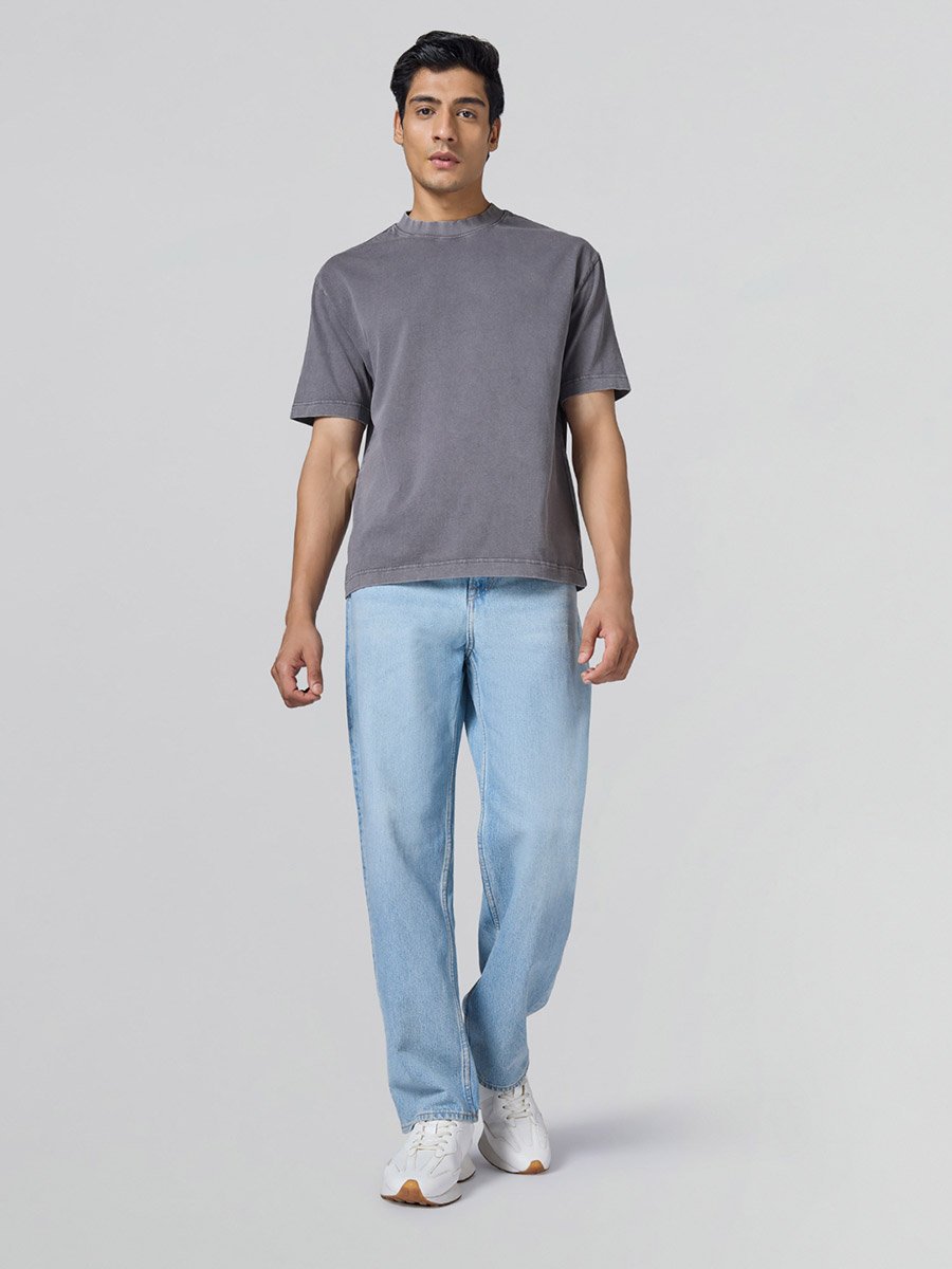 Men Grey Cotton Acid Wash T-Shirt