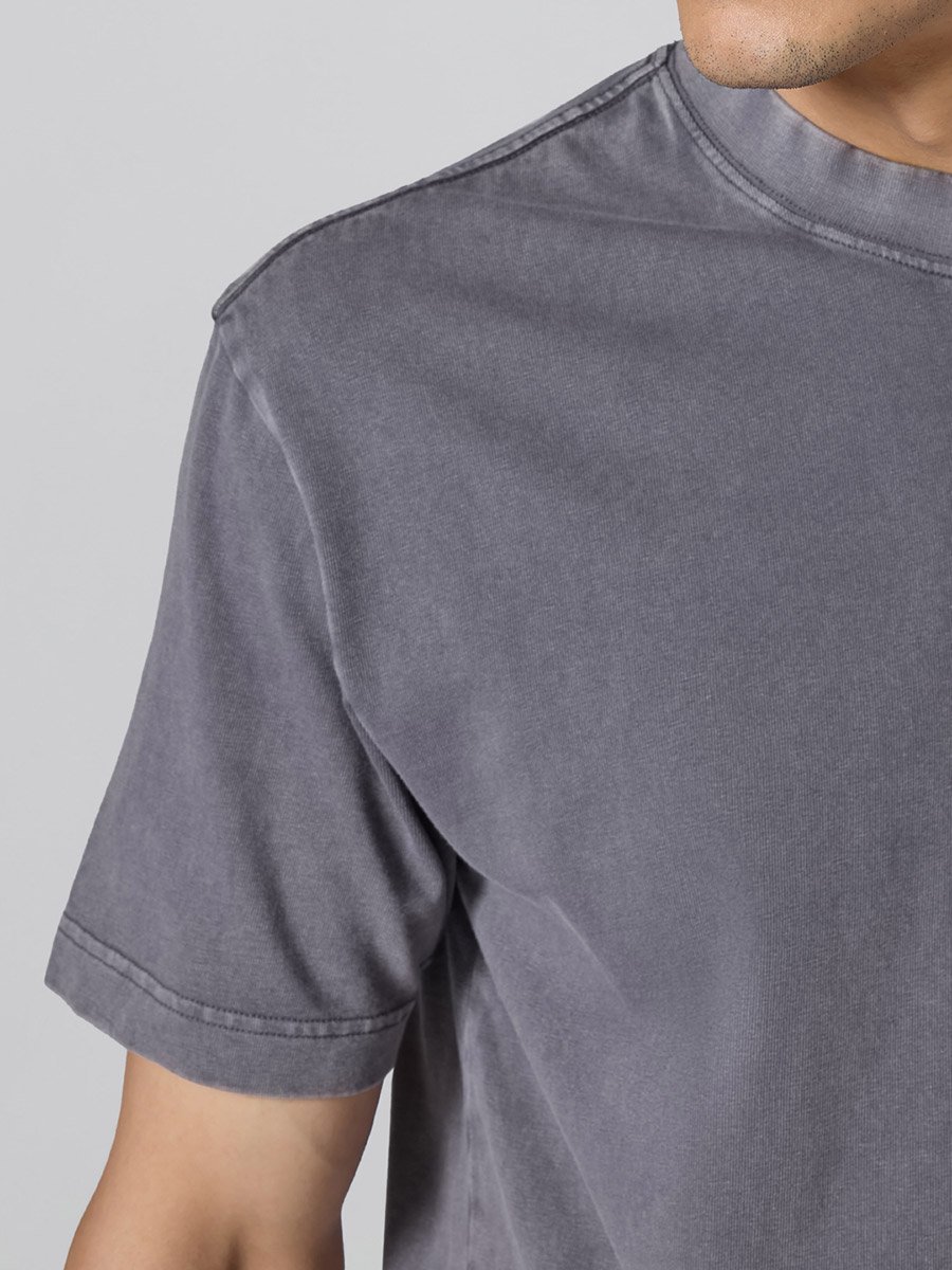 Men Grey Cotton Acid Wash T-Shirt